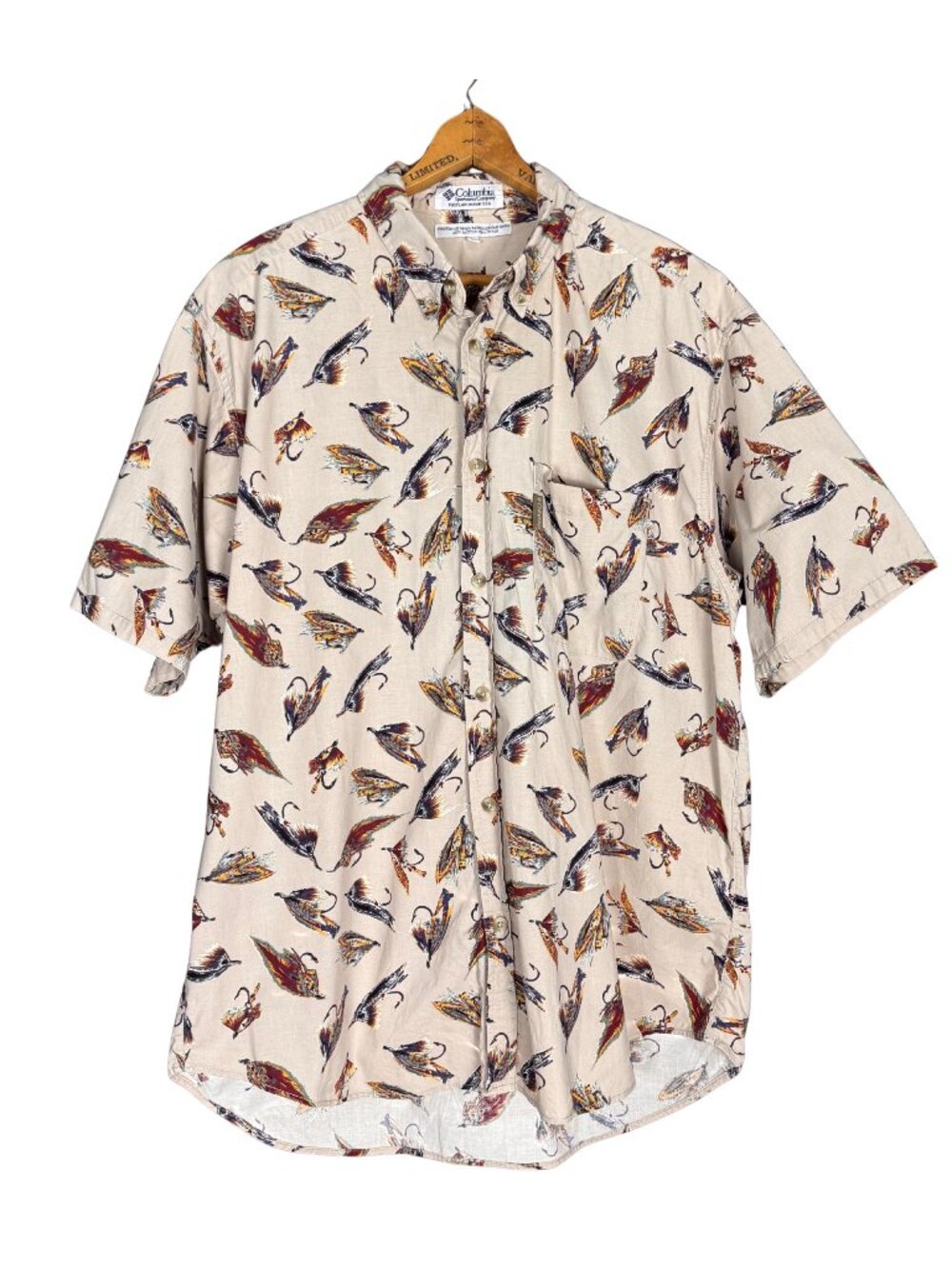 Vintage Columbia Fishing Shirt, Cotton Fish Pattern Button Up, Fathers Day